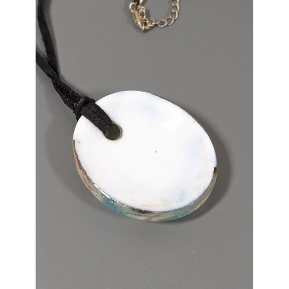 Artisan Hand Blown Glass Dichroic Oval Pendant Blue Purple Spiral Cord Necklace - Picture 6 of 7